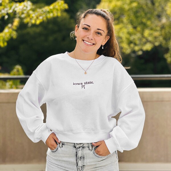 Chicka-D Women's Iowa State Bow White Crewneck Sweatshirt